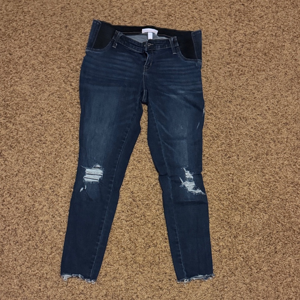 Isabel Maternity by Ingrid & Isabel Dark Blue Distressed Skinny Jeans